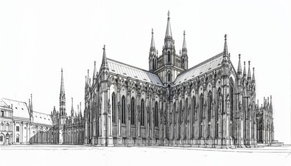 Fototapeta premium Intricate Gothic Cathedral Drawing with Elaborate Architectural Details