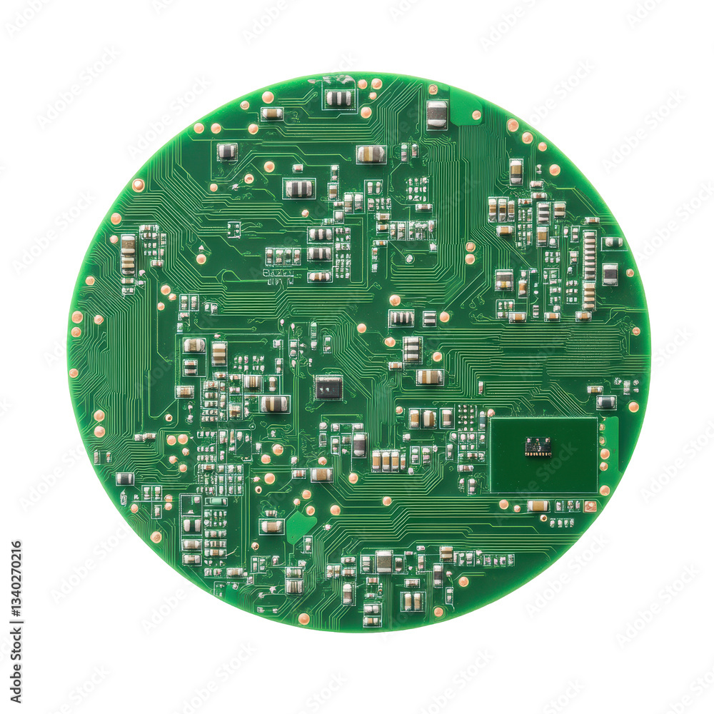 Aufkleber circular green circuit board with complex electronic components and intricate patterns