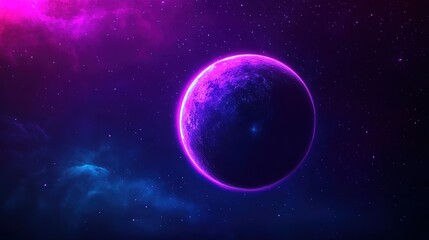 Obraz premium Vibrant, purple-hued planet in a deep, starry cosmos