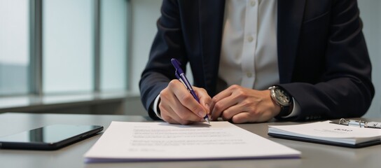 close up of businessman signing contract