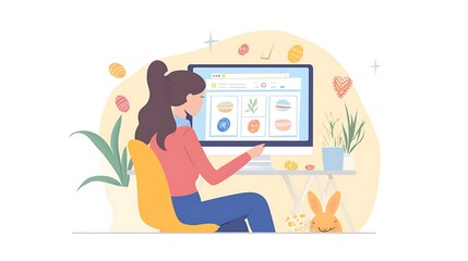 A female marketer adjusting PPC ads for an Easter holiday sale