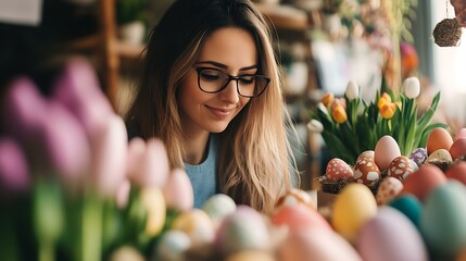 A female startup owner evaluating Easter product photography on her screen