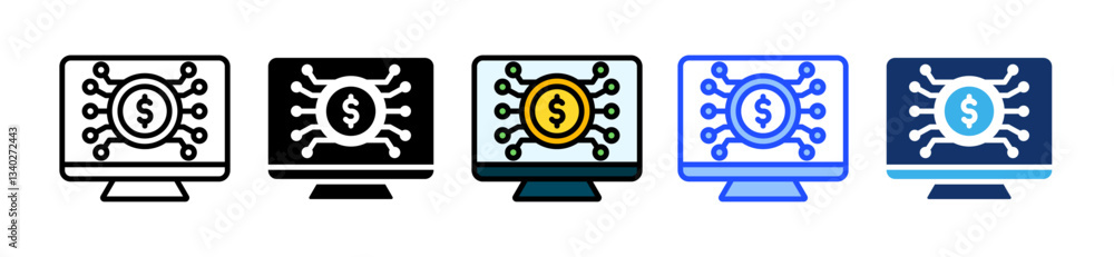 Poster digital money icon set with multiple style collection