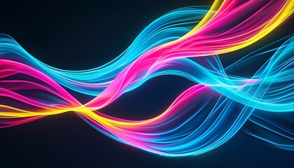 Vibrant Neon Light Waves Flowing in Dark Abstract Background