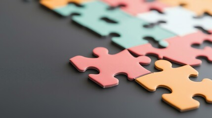 Fototapeta premium Business presentation relevance concept. Colorful puzzle pieces on a dark surface.