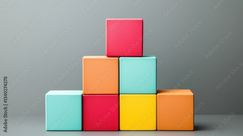 Poster a colorful arrangement of stacked blocks in various shades, creating a playful and artistic display 