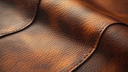 Close-up view of rich brown leather texture with subtle shading and stitching.