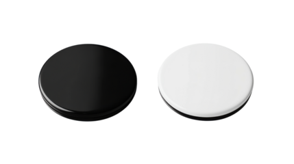 black white round fridge magnet mockup on transparent background