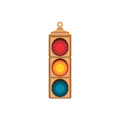 Retro traffic light graphic vector illustration with vintage colors. Flat icon of old traffic light