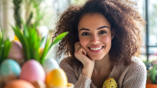 A woman using AI-driven tools to enhance Easter holiday marketing efforts