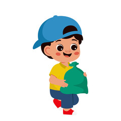 Cute Boy Carrying a Trash Bag Illustration