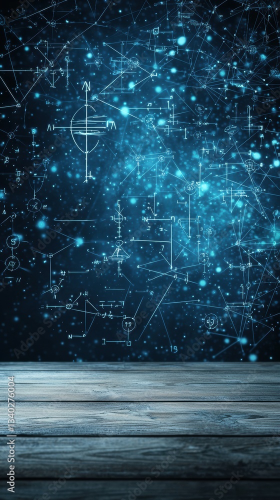 Poster abstract science background with geometric shapes and particles