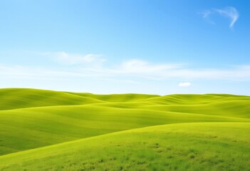 Naklejka premium Expansive, subtly undulating lawn under a clear sky, copy space, nature