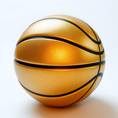 luxurious golden basketball with a textured surface and bold black lines, shining under soft lighting isolated on white background