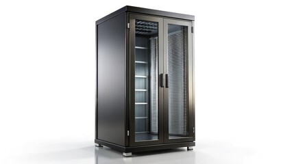 Empty Server Rack, Black Data Center Cabinet, Glass Door, Network Equipment, IT Infrastructure, Technology Photography,  Server Room, Data Storage, Computer Hardware