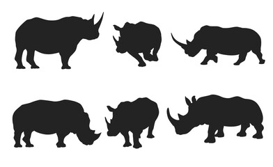 Set of rhinoceros silhouette illustration in various pose