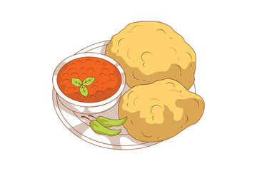 Indian Food Samosas Chole Bhature Illustration