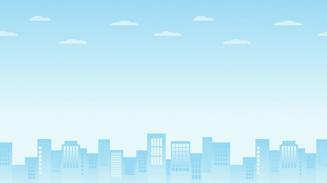 青空背景のビル群の横スクロール アニメーション 40秒ループ
