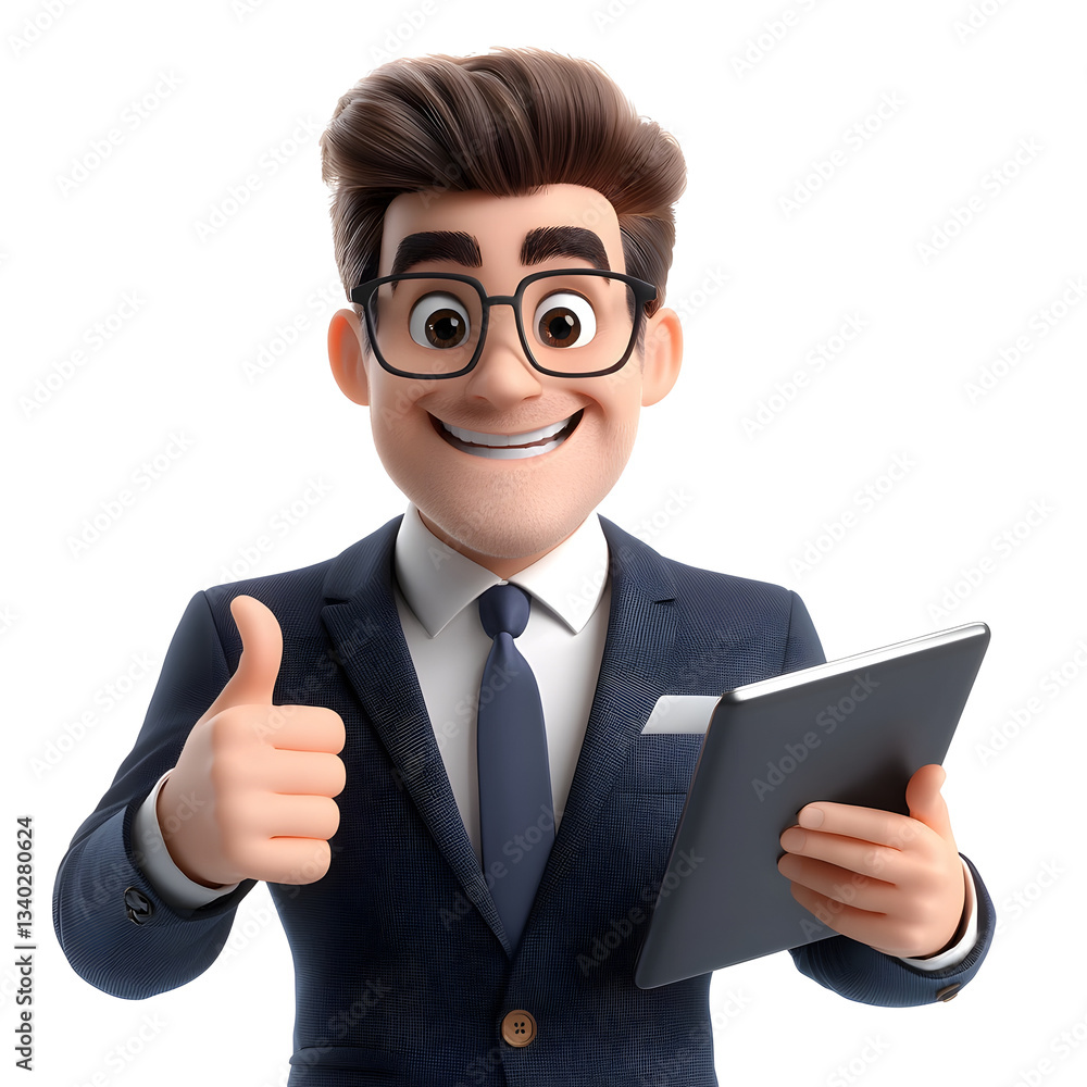 Aufkleber smiling young professional in a smart business suit confidently gesturing a thumbs up while holding 