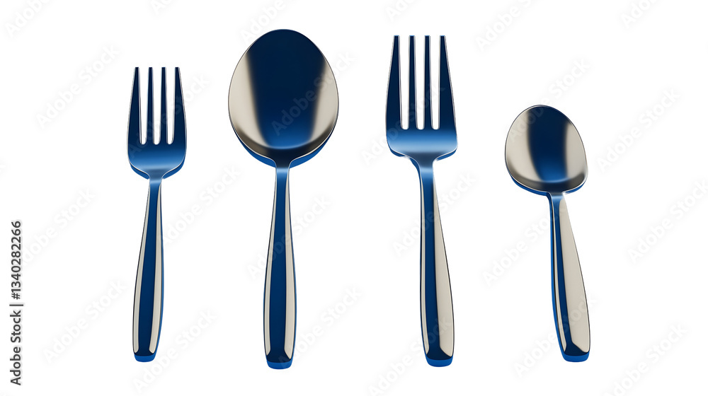 Fototapete perfectly rendered 3d metallic spoon and fork set featuring a premium look with smooth rounded edges
