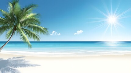 Fototapeta premium Peaceful White Sand Beach with Palm Trees Vector Art