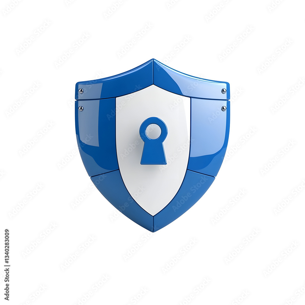 Poster a futuristic 3d glossy blue shield icon with a polished reflective surface symbolizing safety securi