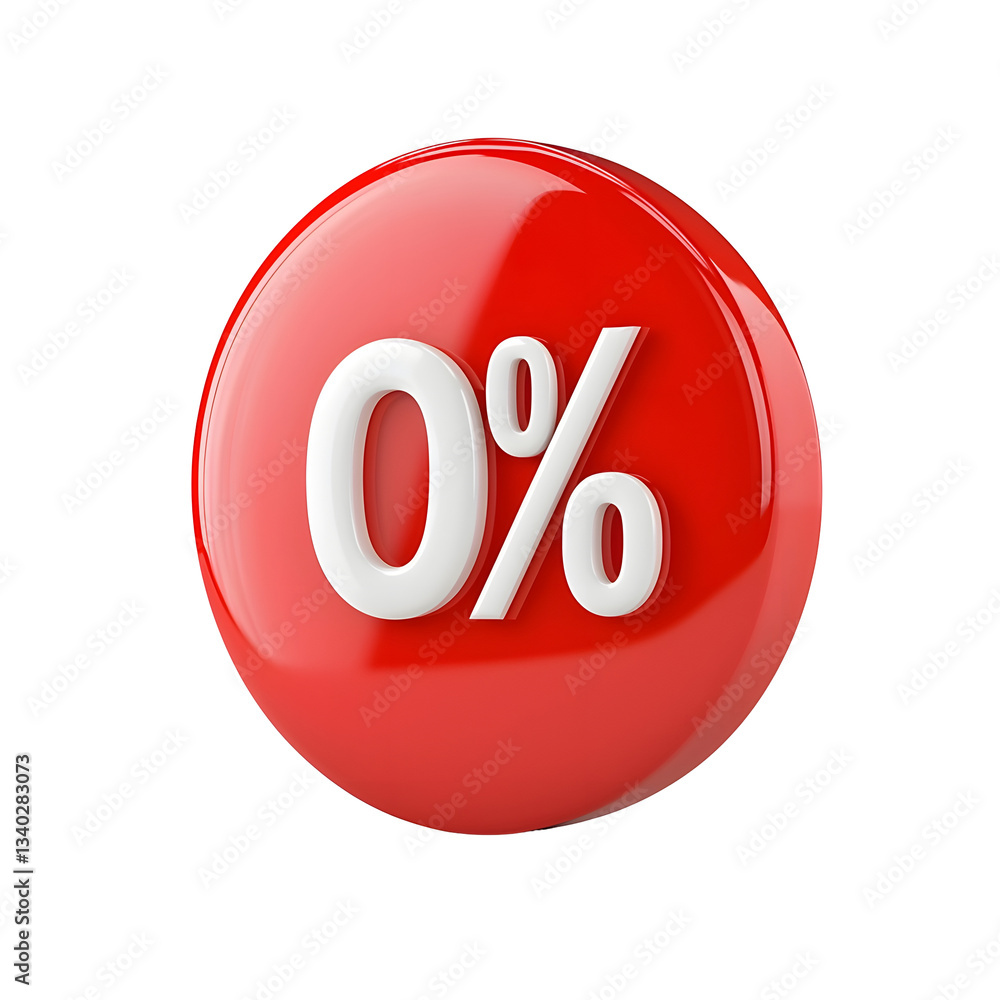 Fototapete Detailed 3D render of a modern glossy red discount badge with a crisp white percent symbol showcasing smooth curves subtle highlights and reflective lighting on a transparent background