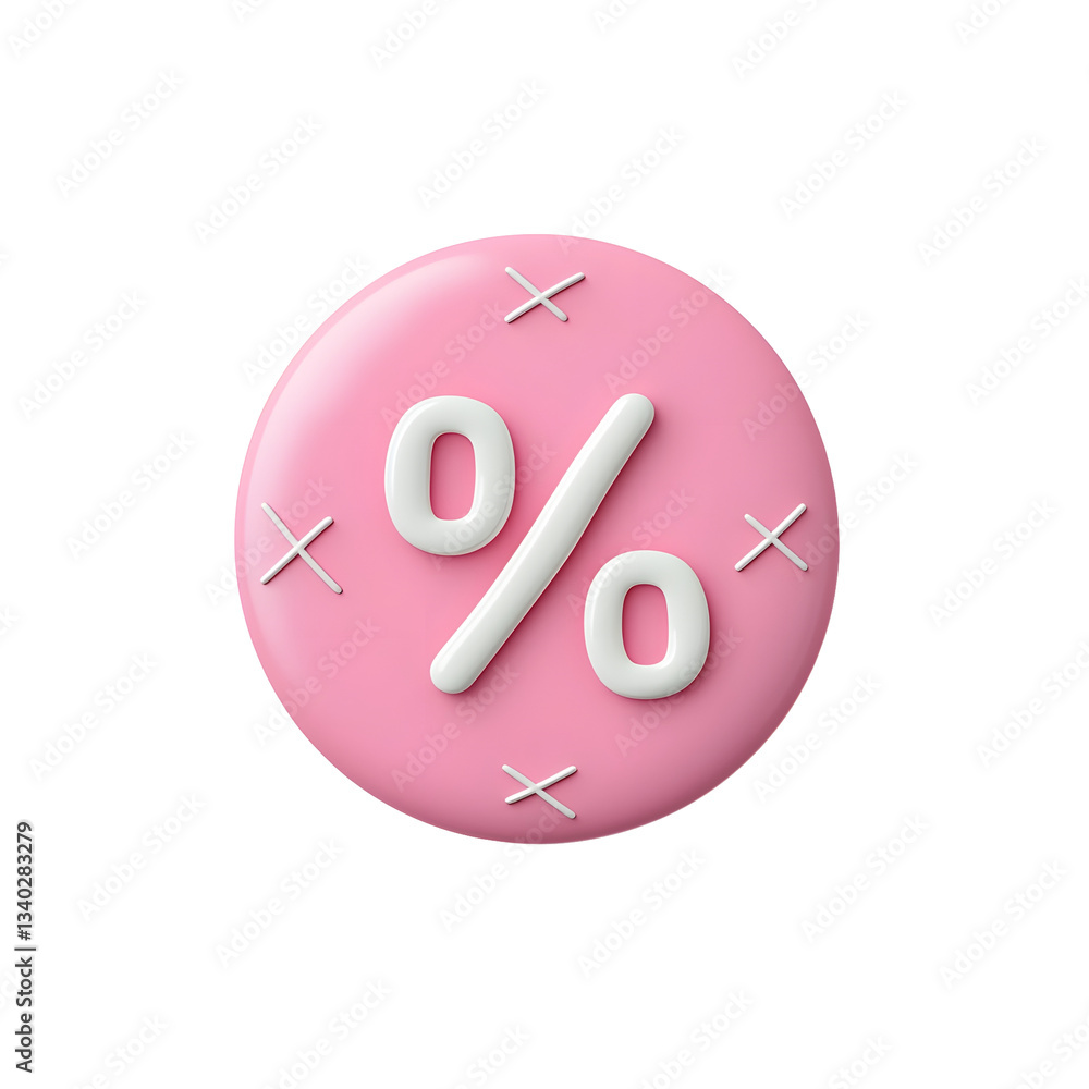 Poster detailed 3d render of a vibrant pink circular icon featuring a clean white percentage symbol creatin