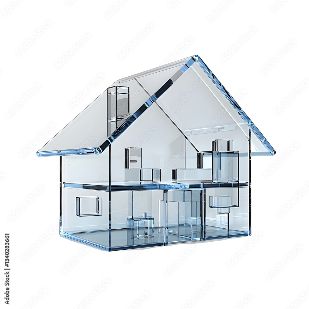 Aufkleber A futuristic glass like house icon with smooth reflective surfaces and transparent edges creating a minimalist and contemporary architectural design
