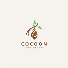 Cocoon logo Butterfly silkworm symbol. Caterpillar metamorphosis animal template design illustration