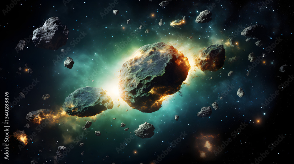 Poster a stunning collection of asteroids suspended in the night sky with a starry background creating a co