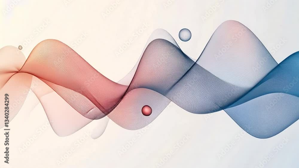 Poster harmonic waves: an elegant abstract composition of flowing, translucent waves in a gradient of red a
