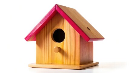 Minimalist Wooden Birdhouse, Simple Birdhouse Design, Small Birdhouse,  Close Up Birdhouse Photography, White Background Birdhouse