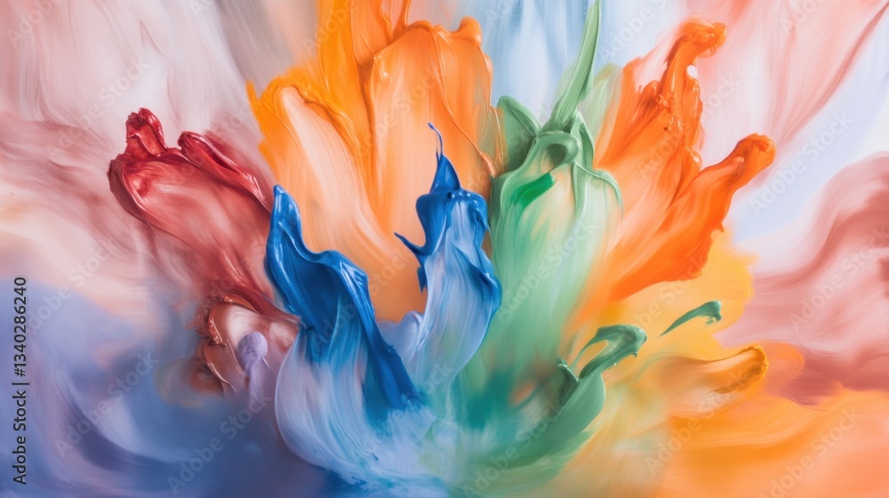 Poster this artwork features a dynamic explosion of colors blending seamlessly, representing creativity and
