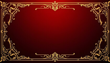 Elegant dark red background with golden ornamental frame, vintage style, luxurious design, sophisticated decorative pattern.