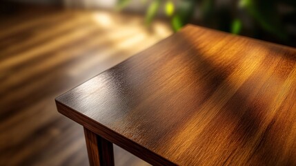 Polished wooden table top
