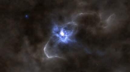Obraz premium A bright blue nebula shines in a dark and vast cosmos