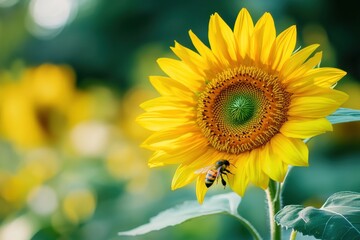 A bee is sitting on a yellow flower