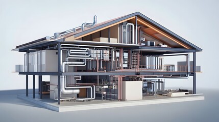 Detailed 3D cross-section of a building's MEP systems