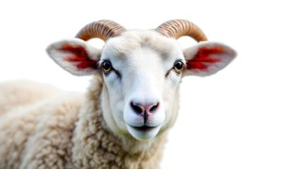 A sheep stands against a transparent backdrop, emphasizing the importance of sacrifice in Eid al-Adha