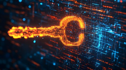 Obraz premium Cybersecurity Concept Illustration with Digital Key, Data Encryption, Secure Network, and Futuristic Technology Background