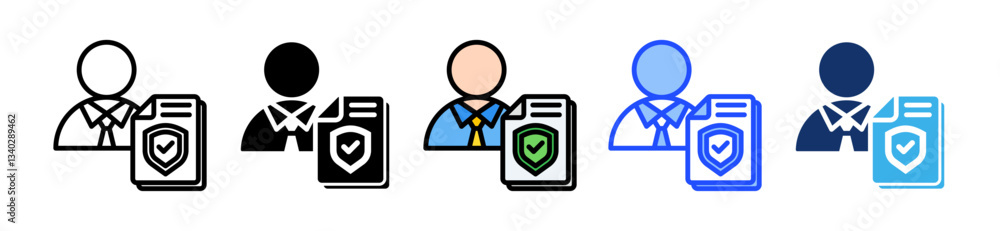 Poster insurance agent icon set with multiple style collection