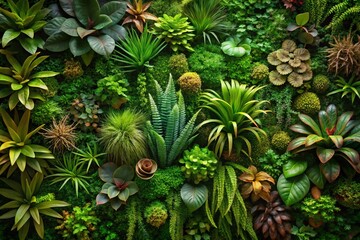 Obraz premium Lush Vertical Garden: 3D Top View Succulent & Fern Wall