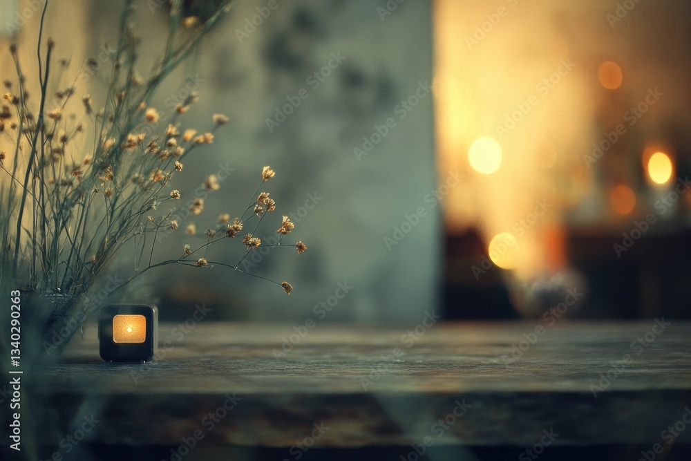 Poster a candle sits on a table in front of a window
