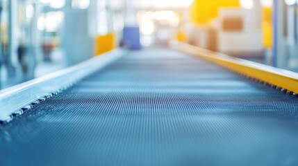 A conveyor belt transports goods through a modern factory, illuminated by natural light, showcasing efficient production in action