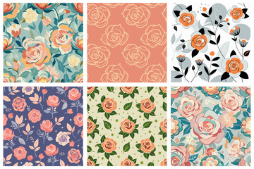 Fototapeta premium Colorful Floral Pattern Set
