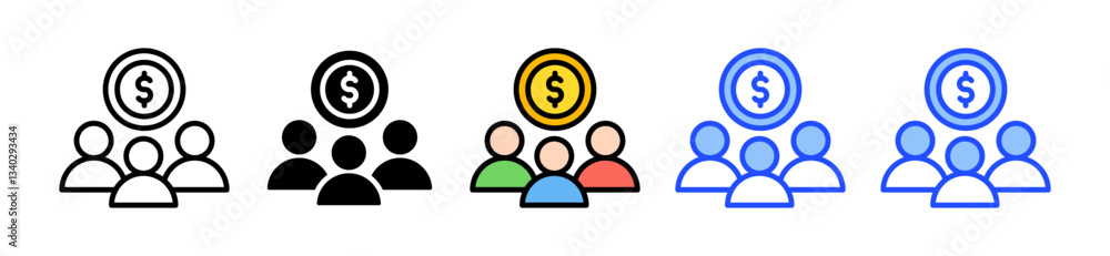 Poster sales team icon set with multiple style collection