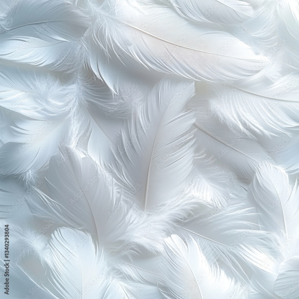 Poster ethereal white feathers creating a soft and delicate texture background showcasing purity and lightn