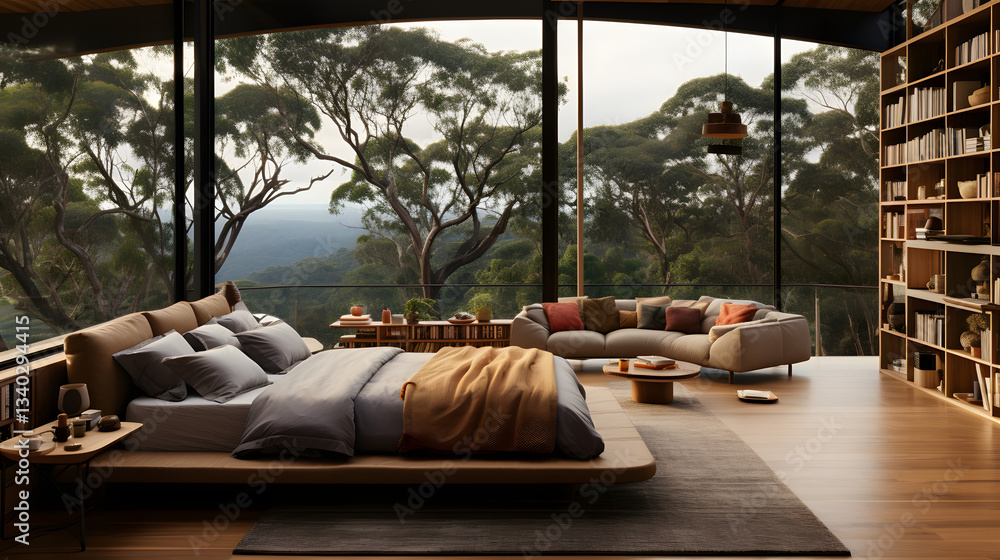 Aufkleber elegant bedroom with stunning view bathed in natural light creating a calm and inviting space for re