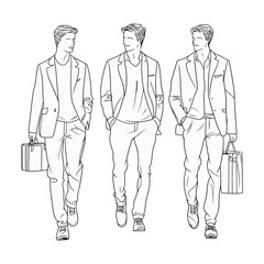 Businessmen Walking with Briefcases in Line Art
